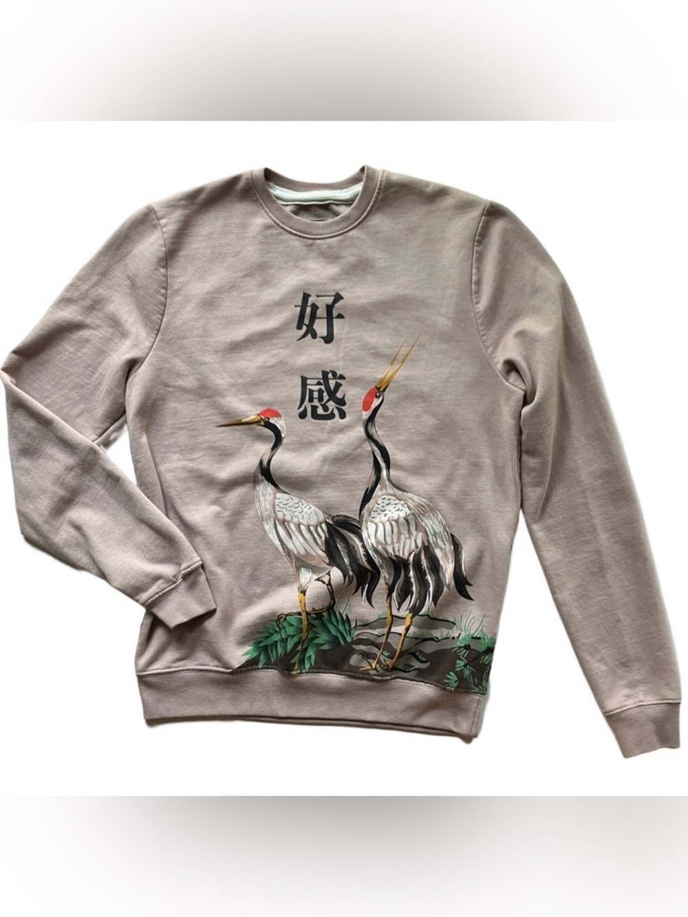 Blind Rooster Dusty Mauve Crane Good Vibes Graphic Unisex Sweatshirt Size Small